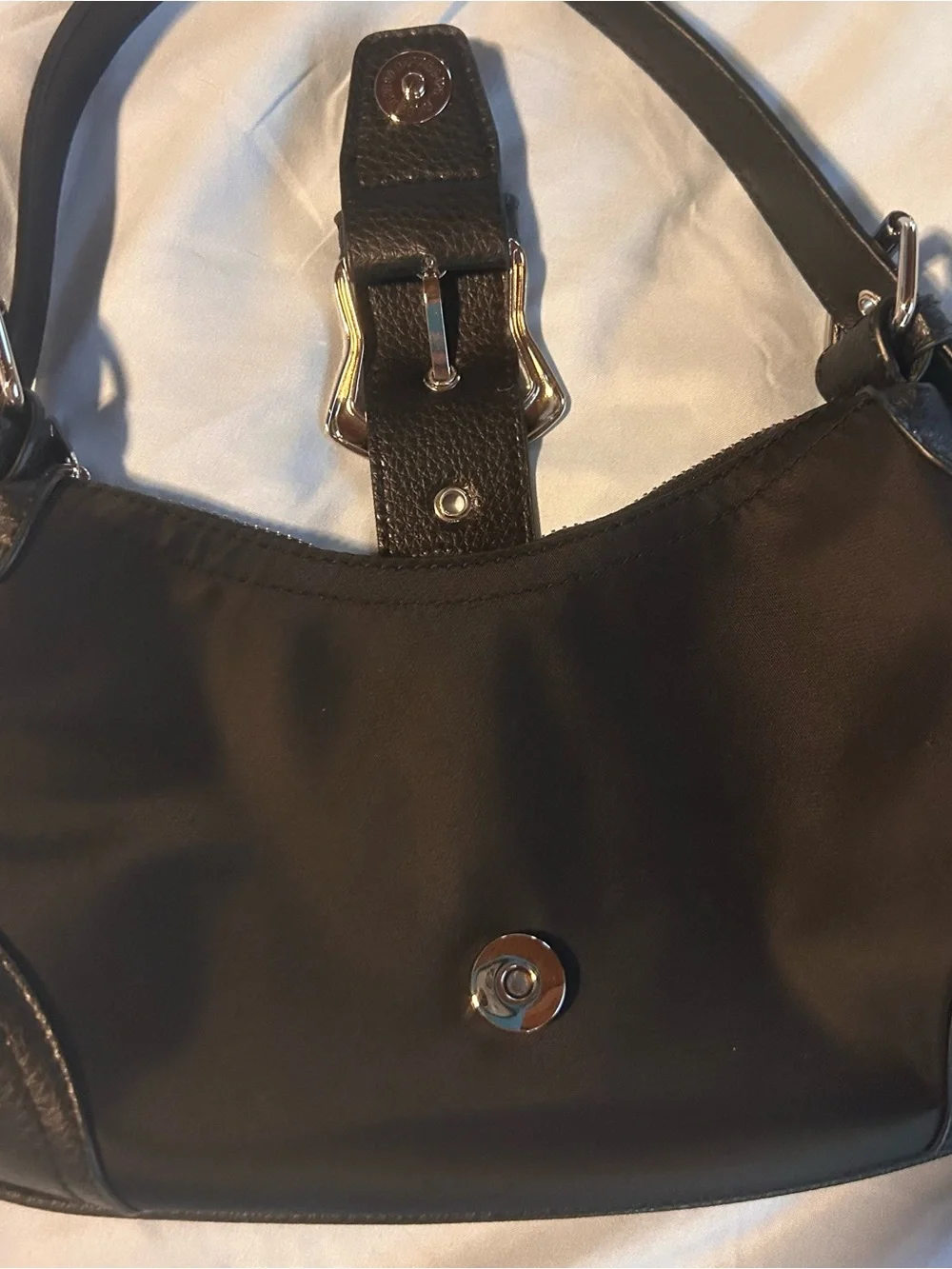 Y2K Black Shoulder Bag | Buckle Baguette Purse